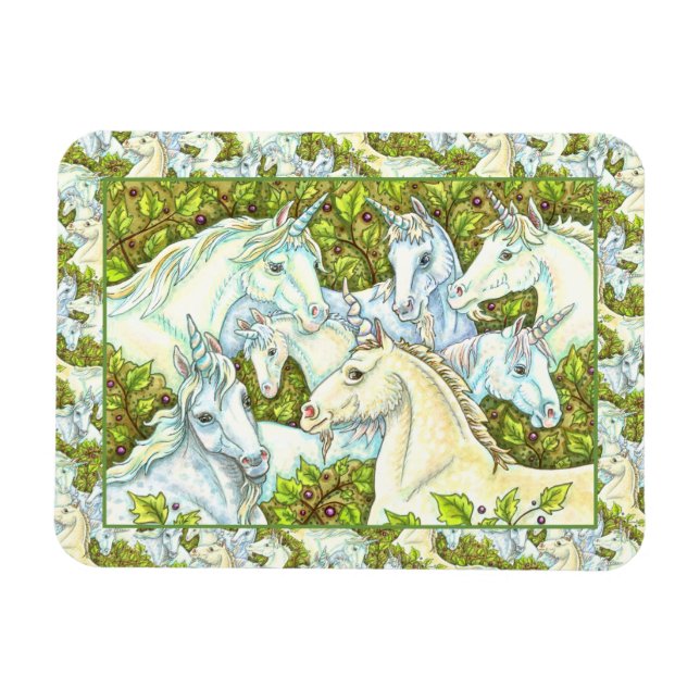 MEDIEVAL UNICORN HERD, HORSES, STALLION Fantasy Magnet (Horisontell)