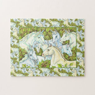 MEDIEVAL UNICORN HERD, HORSES, STALLION Fantasy Pussel