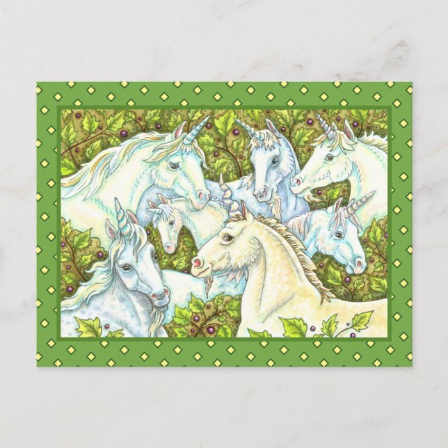 MEDIEVAL UNICORN HERD, HORSES, STALLION Fantasy Vykort (Framsida)