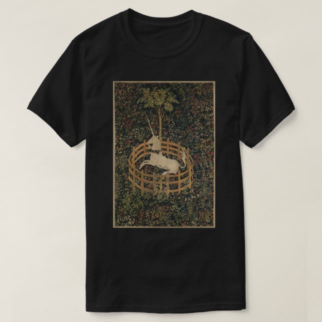 Medieval Unicorn in Captivity Blommigt Tapestry St T Shirt (Design framsida)