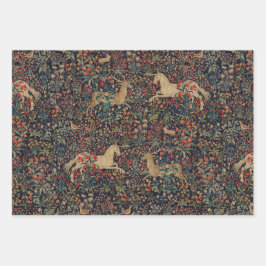 Medieval Unicorn Midnight Blommigt Garden