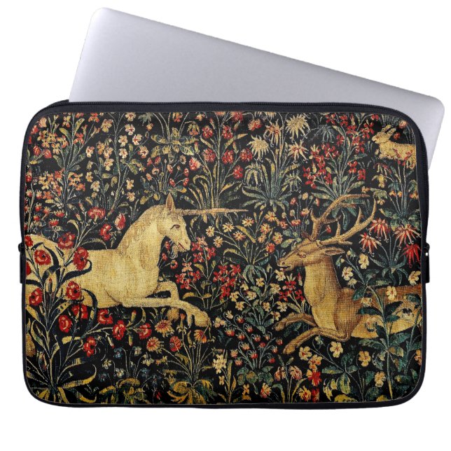 Medieval Unicorn Midnight Blommigt Garden Laptop Fodral (Framsidan)