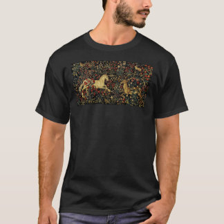 Medieval Unicorn Midnight Blommigt Tapestry Classi T Shirt