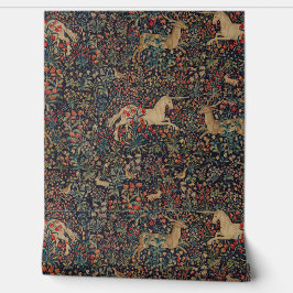 Medieval Unicorn Stag Hjort Midnight Blommigt Gard