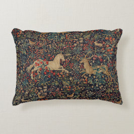 Medieval Unicorn Stag Hjort Midnight Blommigt Gard Prydnadskudde