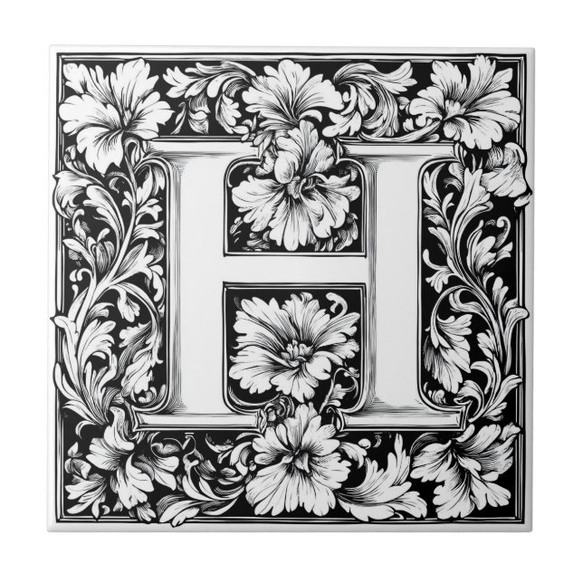 Medieval Upplyst Brev H Kakelplatta (Framsidan)