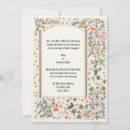 Medieval upplysta fåglar och blommor Bröllop Inbjudningar