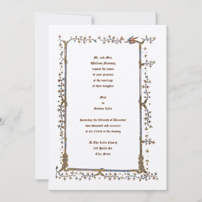 Medieval, upplysta inbjudningar till drakbröllop (Framsida)