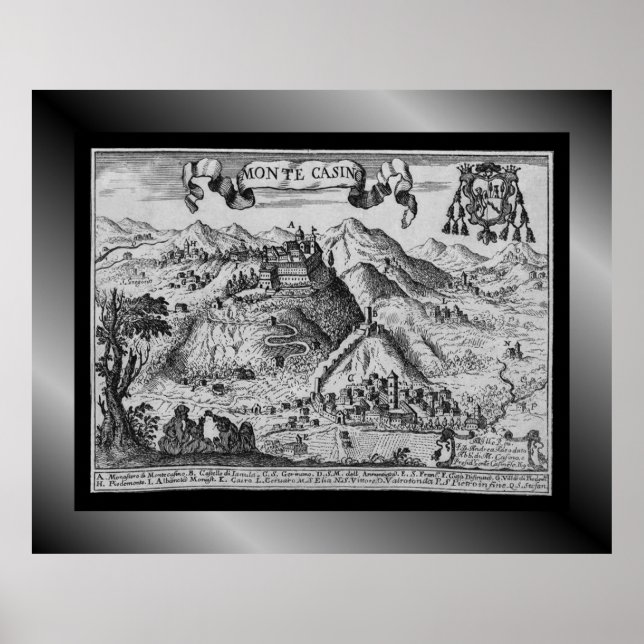 Medieval Village Karta Monte Casino ~ Italien~ Pos Poster (Framsidan)
