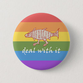 Medieval Walking Fish on Rainbow Rand Button Knapp
