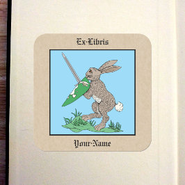 Medieval Warrior Rabbit Bookplate Fyrkantigt Klistermärke