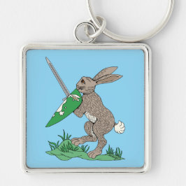 Medieval Warrior Rabbit Fyrkantig Silverfärgad Nyckelring
