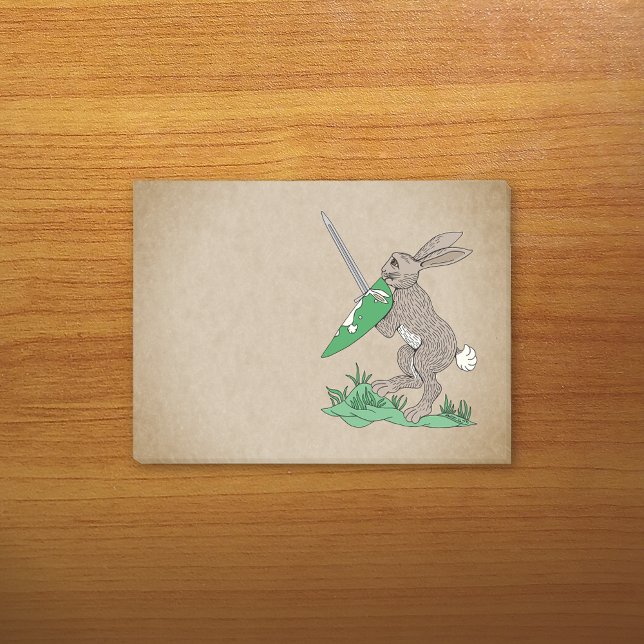 Medieval Warrior Rabbit Post-it Block (Medieval Warrior Rabbit Post-it Notes Pad on Desk)