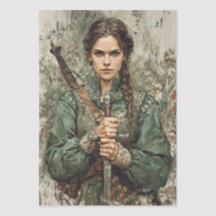 Medieval Warrior Woman Fantasy Decoupage Papper