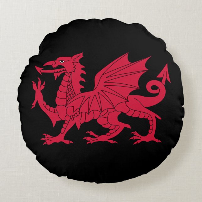 Medieval Welsh Dragon Rund Kudde (Framsidan)