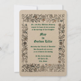 Medieval Woodblock Stil Blommigt Gräns Bröllop Inbjudningar