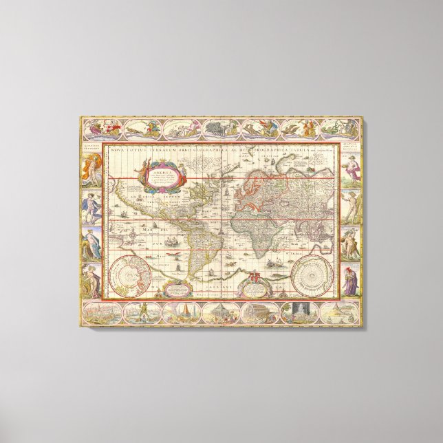 Medieval World Map (av Willem Blaeu) Canvastryck (Framsida)