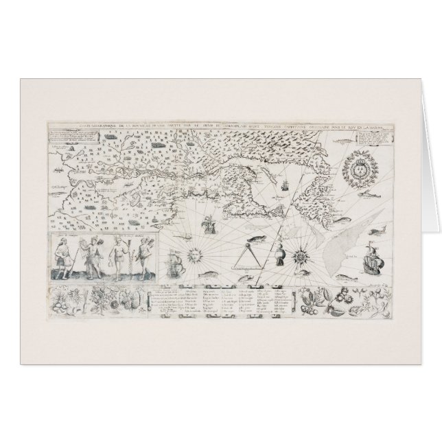 Medieval World map Quebec Nouvelle-Frankrike Ameri Hälsningskort (Framsidan Horizontal)