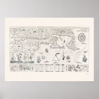 Medieval World map Quebec Nouvelle-Frankrike Ameri Poster