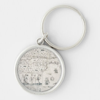 Medieval World map Quebec Nouvelle-Frankrike Ameri Rund Silverfärgad Nyckelring