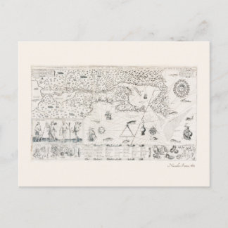 Medieval World map Quebec Nouvelle-Frankrike Ameri Vykort