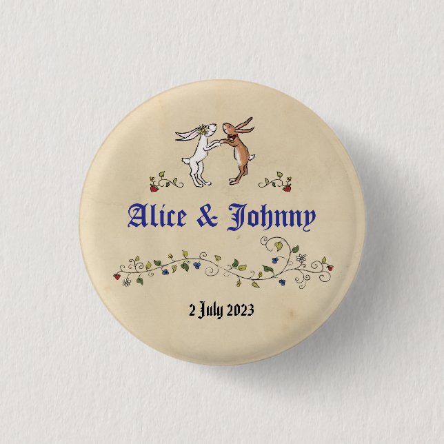 Medievala djur som mutat och groomrund bricka knapp (Framsida)