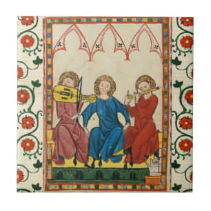 MEDIEVALMUSIK OCH MUSICIANER, ANTIKEMINIATUR KAKELPLATTA