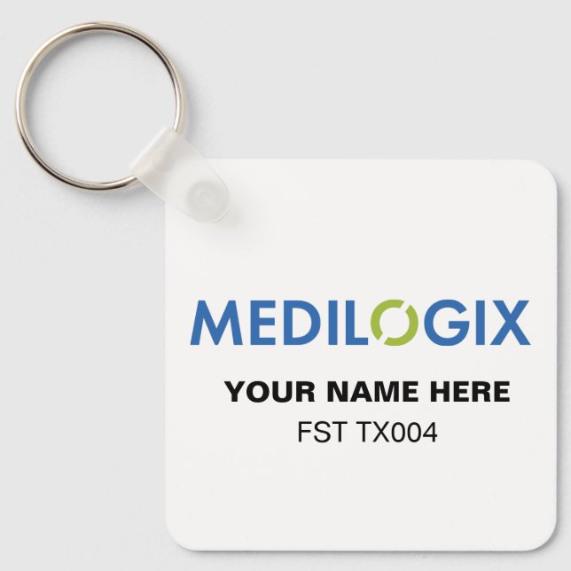 MEDILOGIX Nyckelring fyrkant Lägg till text (Framsida)