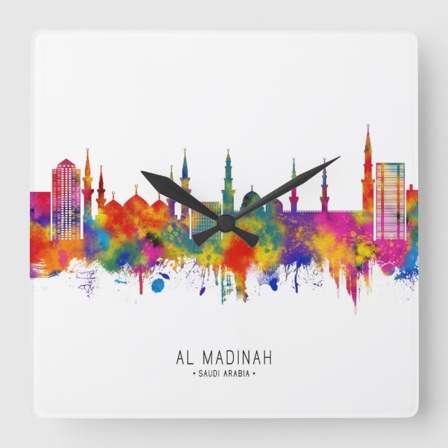 Medina Saudiarabien Skyline Fyrkantig Klocka (Framsida)