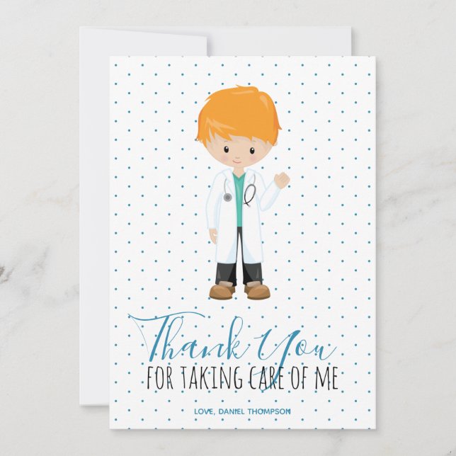 Medisk hane doktor Blue Typography Polka Dot Tack Kort (Framsida)