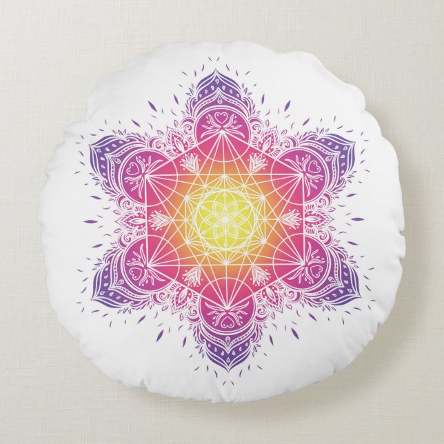 Meditakudde | mandala | metatron rund kudde (Framsidan)