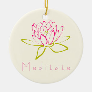 Meditat. Lotus Flower / Vatten Lily Illustration Julgransprydnad Keramik