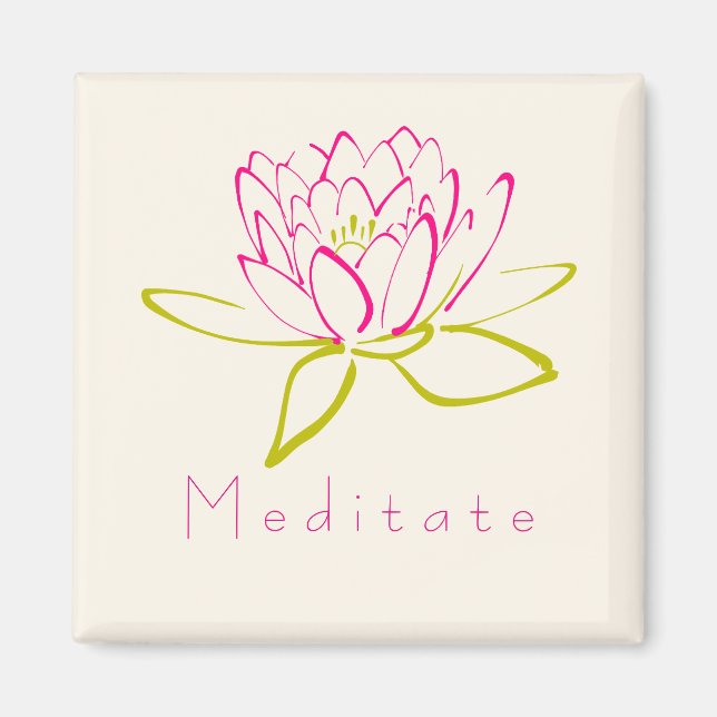 Meditat. Lotus Flower / Vatten Lily Illustration Magnet (Framsidan)
