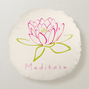 Meditat. Lotus Flower / Vatten Lily Illustration Rund Kudde