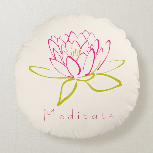 Meditat. Lotus Flower / Vatten Lily Illustration Rund Kudde (Framsidan)