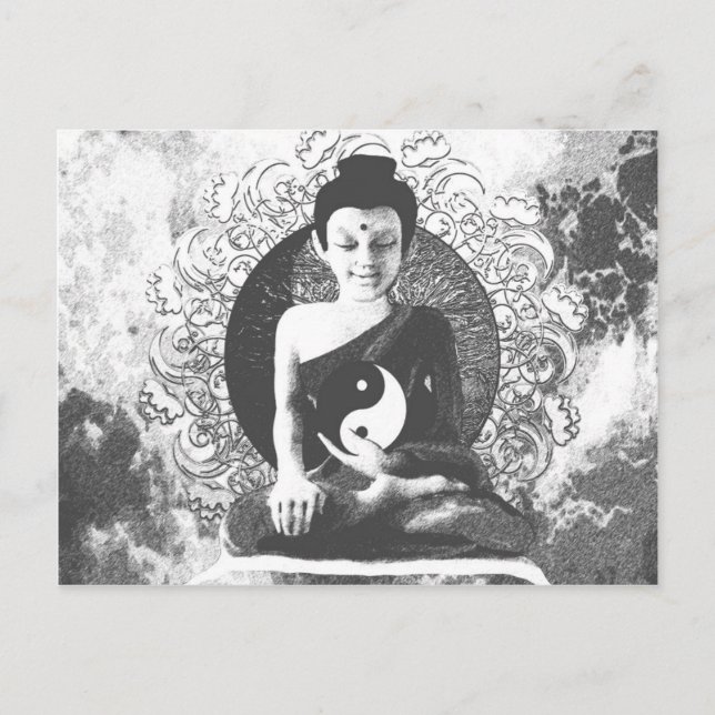 Meditating Buddha med Yin Yang Vykort (Framsida)