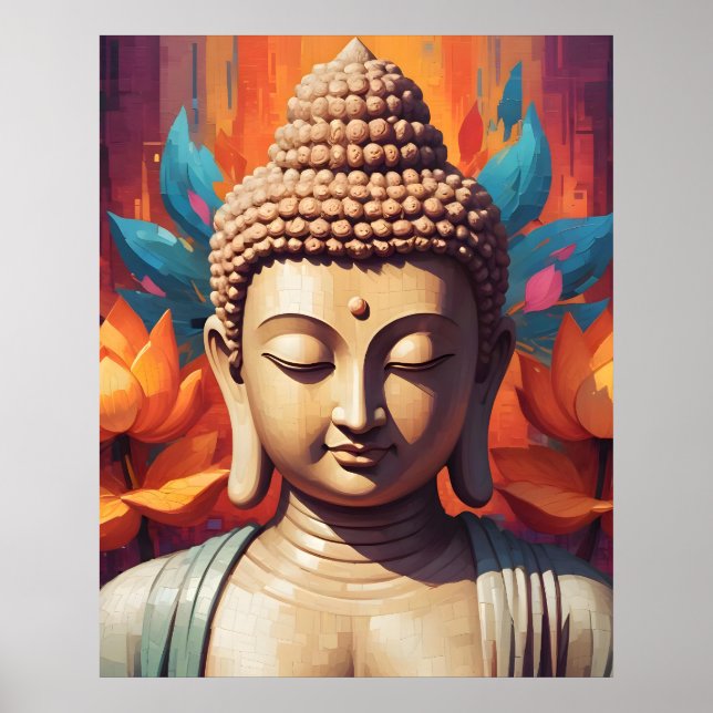 Meditating Buddha Porträtt | Pixel Art Poster (Framsidan)