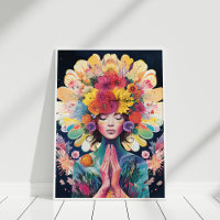 Meditating Girl Flowers Universe