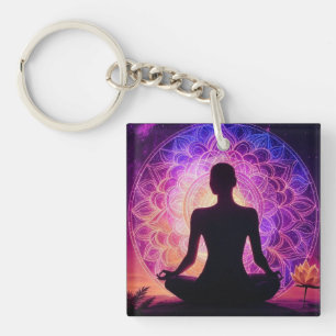 Meditating Silhouette Keychain - Andlig Mandala