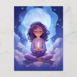Meditating Yoga Celestial Clouds Rosa Blue Vykort
