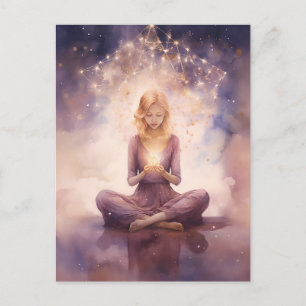 Meditating Yoga Celestial Clouds Rosa Blue Vykort