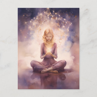 Meditating Yoga Celestial Clouds Rosa Blue Vykort