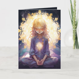 Meditating Yoga Crystal Lavender Guld Birthday Kort