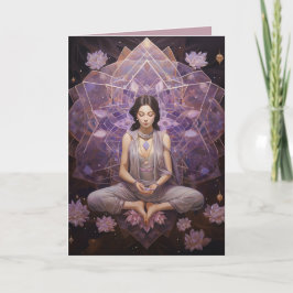Meditating Yoga Crystals Amethyst Lotus Birthday Kort