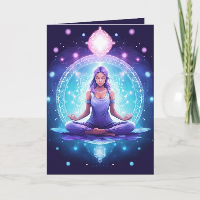 Meditating Yoga Crystals Amethyst Lotus Birthday Kort (Framsida)