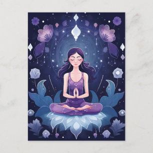 Meditating Yoga Girl, Crystal Dreamy Lila Lotus Vykort