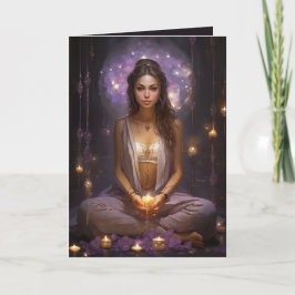 Meditating Yoga Girl, Crystals Amethyst Birthday Kort