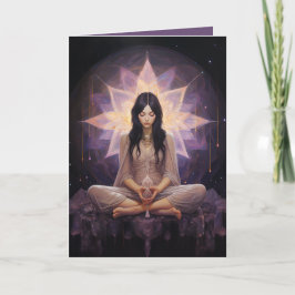 Meditating Yoga Girl, Crystals Amethyst Birthday Kort