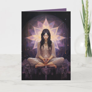 Meditating Yoga Girl, Crystals Amethyst Birthday Kort