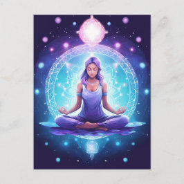 Meditating Yoga Girl, Crystals Amethyst Lotus Vykort